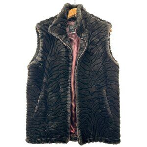 Nana Creations Womens Faux Fur Vest Sz M Brown Striped LongLine Pockets MobWife
